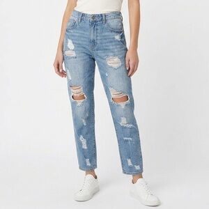 PISTOLA Bobbie Destructed Hi Rise Med Wash Denim Relaxed Tapered Boyfriend Jean